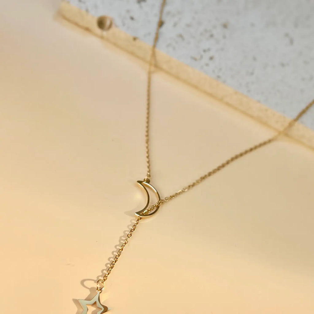 Collana in acciaio inossidabile Pendente Luna e Stella.