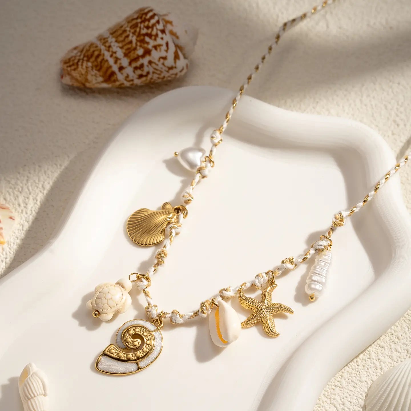 Collana con ciondoli in acciaio inossidabile conchiglie stella.