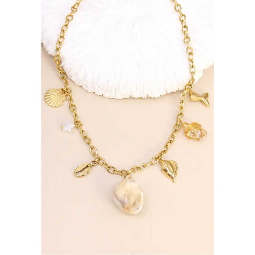 Collana Charms Marini – Acciaio Inossidabile Dorato & Conchiglie.