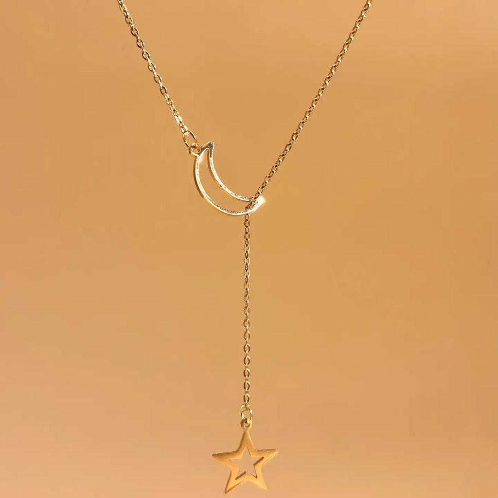 Collana in acciaio inossidabile Pendente Luna e Stella.